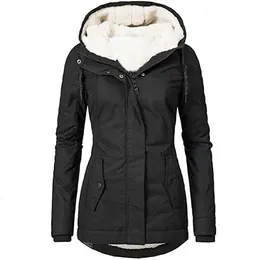 Manteau d'hiver en fausse fourrure pour femmes chaud solide en peluche épaissie longue veste de randonnée en plein air à capuche décontracté coupe-vent Parka pardessus 231108