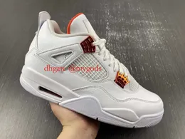 Mens 4 4S Authentic Basketball Shoes White Team Orange Metallic Sier Men Women Outdoor Sport Sneaker Trainers With Box Plus