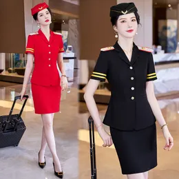 Flight Attendant Short Sleeve Uniform Girl Student Intervju Art Examkläder Etikett Training City Railway Professional Costume