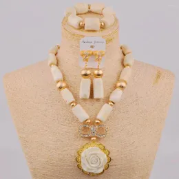 Necklace Earrings Set Fashion Nigerian Wedding African Jewelry White Coral Beads