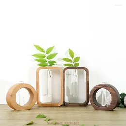 Vasos Preto Noz Plantas de Água Tubo de Ensaio Vaso Decoração de Mesa Faia Natural Hidropônico Rack Decoração de Casa De Madeira