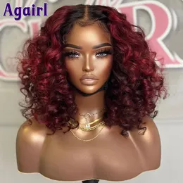 Synthetic Wigs 13X6 Loose Wave Wig Highlight Red Curly Human Hair Wigs Ombre Red with Black Water Wave Lace Frontal Wig HD 5x5 Lace Closure Wig 231108
