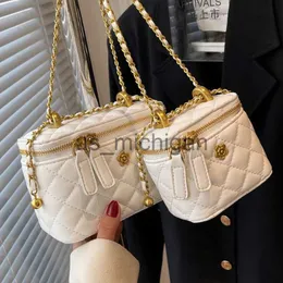 Evening Bags Texture Rhombus Shoulder Bag for Women 2023 New Chain Messenger Shoulder Bag Small Fragrant Fashion Box Bag Texture Retro Bag J231109