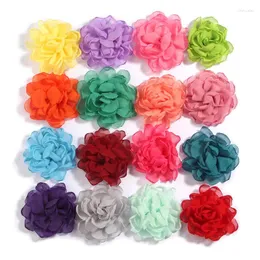 Hårtillbehör 200st 7cm 2.7 "Burn Edge Chiffon Fabric Flowers Boutique för bröllopsdekoration Satin Flower Baby Girls