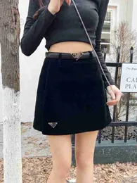 Women's Pants & Capris designer luxury Classic Triangle Emblem 23 Autumn/Winter Black Velvet Short Skirt High Waist Fake Two Piece W5NS