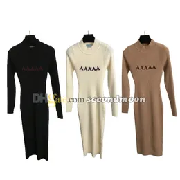 Sexy Long Knits Dress Letters Jacquard Knitted Dresses Women Long Sleeve Tight Dress Designer Party Dresses