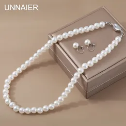 Stud 681012mm 1 Uppsättning av ABS Pearl Ear Clip French Freshwater Necklace 42cm CLAVICLE CHAIN ​​JEWELRY EARRING Trend 231109