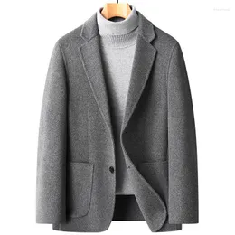 Herrdräkter ull Autumn Winter Men's Double-Sided Woolen Coat High-End Korean Version Loose Fashion Business Long Cold Suit Jacket