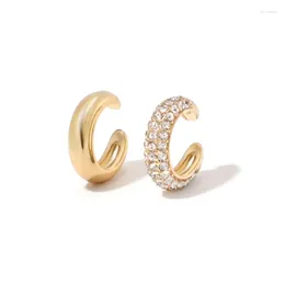 Hoop Earrings Fashion Gold Plated Round C Shaped CZ Rhinestone Small Earcuffs Clip For Women Wedding Jewelry