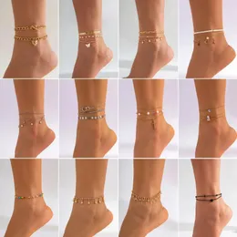 Anklets plażowa cyrkon stopa ryż koraliki Anklet Butterfly Moon Serce ol Cross wisiorek wielopoziomowy łańcuch tenisowy Kobiety biżuteria