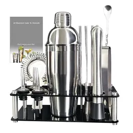 Bar Tools 13 Piece Cocktail Shaker Set Stainless Steel Bar Tools with Black Stand 750ml Shaker Jigger Spoon Pourers 231109