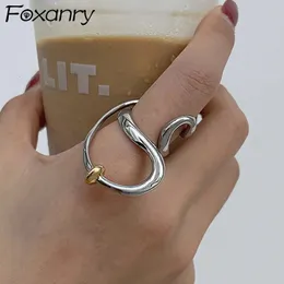 Band Rings FOXANRY Minimalist Silver Color Rings for Women Fashion Exaggerated Distorted Lines Geometric Rings Set Party Jewelry 231109