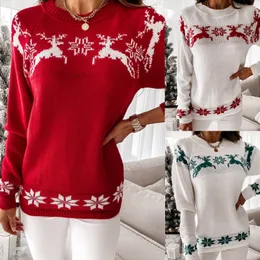 Kvinnors stickor Tees Women Christmas Elk Print Sticked tröja 2023 Autumn Winter Kvinnlig casual Xmas O Neck Lång ärm Loose Pullover Jumpe