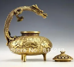 Bruciatori di incenso del drago cinese vintage lavorato a mano in bronzo0125688918
