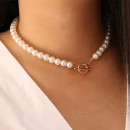 Chokers Goth Pearl Choker Necklace Gold Color Lasso Pendants Women Jewelry On The Neck Chain Beads Chocker Collar For Girl Kpop 231109