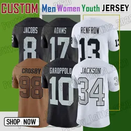 8 Josh Jacobs Camisa de futebol Davante Adams Las Vegas Raiders Maxx Crosby Hunter Renfrow Woodson Jimmy Garoppolo Nate Hobbs Divine Deablo Ken Stabler Jakobi Meyers