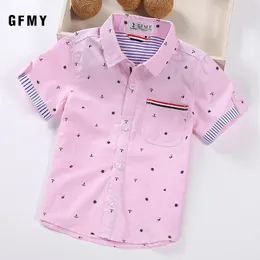 Kids Shirts GFMY Children Shirts Casual Solid Cotton Short-sleeved Boys shirts For 2-14 Years Ribbon Decoration Baby shirts 230408
