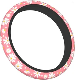 Steering Wheel Covers Daisy Flowers On Pink Pastel Cover Universal 15 Inch Print Neoprene Car Protector Cute