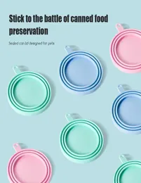 Pet Bowls Universal Silicone Sealed Lid reusable Keep fresh Cover Feeding Spoon Set Canned Spoon Can Opener Dog cat Wet Food7901556