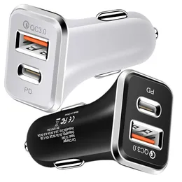 38W PD20W Typ C USB C -billaddare Snabb laddning Dual Ports PD Car Chargers för iPhone 11 12 13 14 15 Pro Max Samsung S10 S20 HTC Android Phone GPS PC