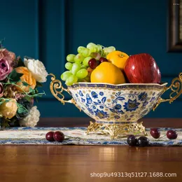 Plates American Style Living Room Fruit Tray European Creative Enamel Color Gilded Ceramic Basin Retro Candy Bowl Dry