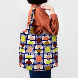 Shoppingväskor fyrkantiga blommatryck i multi livsmedel på kvinnor orla kiely canvas shoppare axel stor kapacitet handväskor