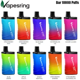 Vapesring Bar 10000 Puffs Recarregável 550mAh Bateria com 20ml E-líquido Malha Bobina Vape Kit E-cigarro Vaporizador Autêntico