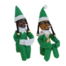 Bambola in resina verde Bambola in feltro nero Snoop su una veranda sbircia una bambola da elfo piegata decorata in stile natalizio 24 cm