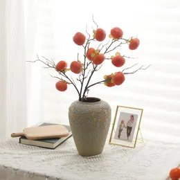 Decorative Flowers Artificial Persimmon Fruit For Home Interior Living Room Decoration Plant DIY Fake Po Props Floral Arrangement Gift