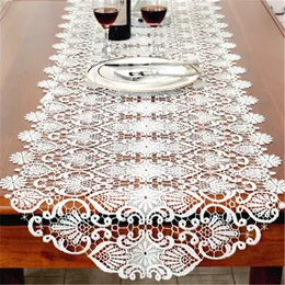 Bordslöpare bomullsbordslöpare vit broderad te spets bordduk täcke handduk hem jul bord tyg pad bröllop dekoration 230408