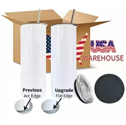USA Warehouse 25pc/carton sublimation tumblers 20oz من الفولاذ المقاوم للصدأ مقاوم للصدأ معزول مستقيم كوب أبيض فارغ مع غطاء وقش لنقل الحرارة 119