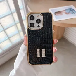 İPhone 15 Pro MAX 14 13 12 11 CASE İPHOP15 15 PROMAX 14 14 PRO Lüks Deri Elmas Kapak Moda HH Timsah Desen Koruma Kabuğu