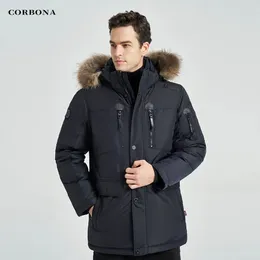 Casaco masculino de pele falsa CORBONA 2023 forro de algodão real grande tamanho grande com vários bolsos visualização de temperatura casual moda masculina parka 231108