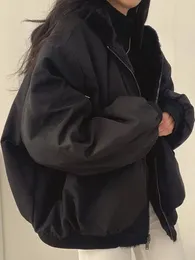 レディースジャケット韓国語版のぬいぐるみ二倍二重ウールコットンコート冬のゆるいソリッドカラージッパーフード付きジャケット231109