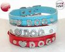 Collare per animali personalizzato in pelle PU da 20 pezzi / lotto con barra scorrevole da 10 mm adatta per fascino diapositiva con lettera diapositiva da 10 mm Accessori fai da te298s ZZ