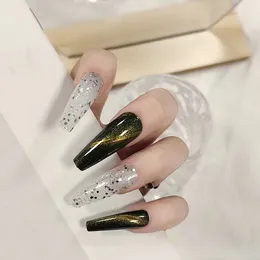 Unhas Falsas Avançadas Long Ballet Nail Patches Versátil Olho de Gato Falso Europeu Americano Wearable Natal Retro Bonito