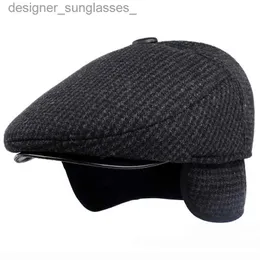 Stingy Brim Hats HT1847 Classic Man C Autumn Winter Hat with Ear Fl Elder Man Male Dad Hat Warm Newsboy Ivy Flat C Wool Blend Men Beret CL231109