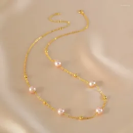 Choker Minar Classic Pink Color Natural Freshwater Pearl Charm Necklaces for Women girls 14k Real Goldメッキ銅ネックレス