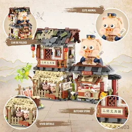 Blokuje nowy Mini Block Senior Brother Shop Model Building Folding China Street Work Shop Toys R231109