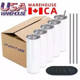 US CA Stock 25pcs/Carton Sublimation Blanks Straight Tumbler 20 oz Water Tumbler Cup with Lid and Straw In stock u1109