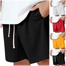 Herren-Shorts, Stoff, Sommerfarbe, Mesh-Kordelzug, Fünf-Punkt-Solid-Double-Line-Hose