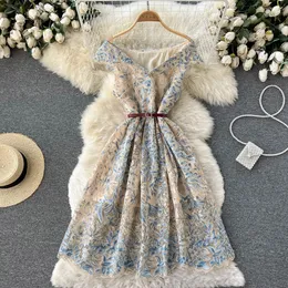 2023 Casual Kleider Design Sense Heavy Industry Stickerei Mesh Kleid Sweet Gentle Style Robe Ärmellos V-Ausschnitt Taille Slim A-Linie Vestidos