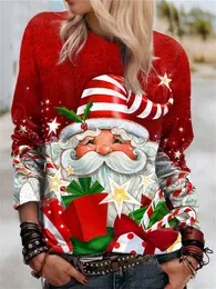 Womens Hoodies Sweatshirts Santa Claus Hoodie Women Fashion Sweatshirt ONeck Long Sleeve Merry Christmas Sweats Pullovers Cartoon Red Gifts 231109