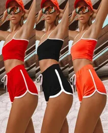 Frauen Sexy Patchwork Yoga Anzug Workout Sport Yoga Set String Weste Kurz Crop Tops Shorts Hosen Athletische Kurze Sets 8718660