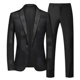 Herrenanzüge, Blazer, Ankunft, Herren-Business-Anzug, 2-teilig, Schwarz/Blau/Weinrot, modische männliche Prom-Party-Blazer und reine Farbhosen, Größe 6XL-S 231109