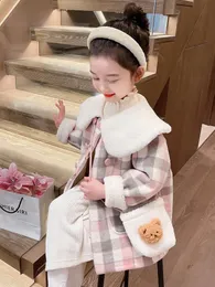 Coat Girls Wool Jacket For 1-8 Years Old Baby Plush Plaid Coat Winter Autumn Double Breasted Kids Windbreaker XMP606 231108