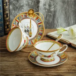 Juego de tazas de café y platillos de porcelana de hueso de caballo de guerra de lujo, juego de té y café, tazas, platos, tazas, té, leche, azúcar, juego de tazas Mark Cup