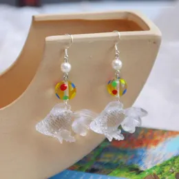 Hoop Earrings Creative Colorful Vintage Transparent Goldfish Versatile Sweet Premium Girl Friendship Gift Jewelry Accessory