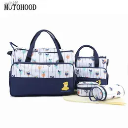 Diaper Bags MOTOHOOD 5pcs Baby Diaper Bag Suits For Mom Mommy Maternity Bag Sets Baby Bottle Holder Mother Women Bag For StrollerL231110