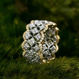 Com pedras laterais 18k Rose Paving Diamond Ring Real 925 Sterling Silver Bijou noivado Rings Banda de casamento para mulheres Bridal Party Jewelry Gift 230410